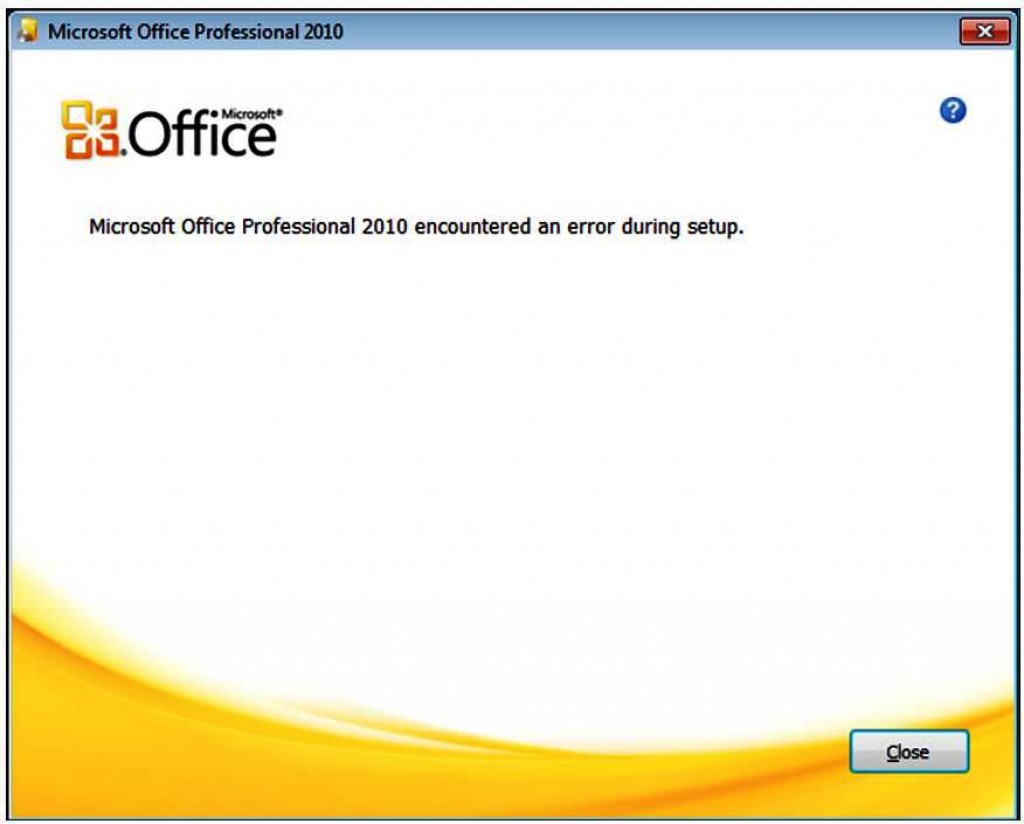 ошибка в конце установки Microsoft Office 2010
