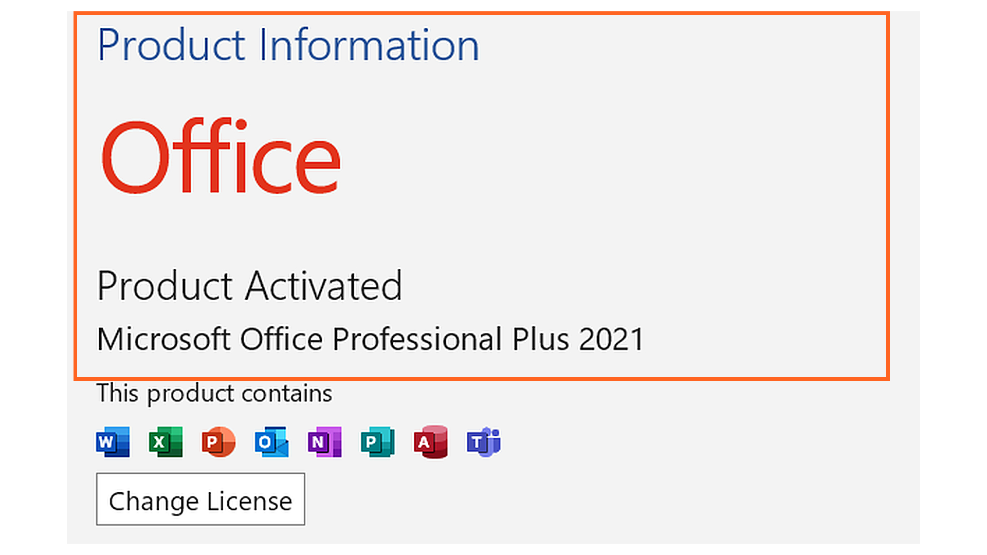 Сведения о продукте Microsoft Office 2021